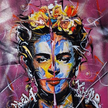 Painting titled "Frida colors" by Giuseppe Punzina, Original Artwork, Spray paint