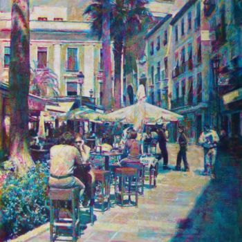 Painting titled "Plaza de la Romanil…" by Emilio Perez Romero, Original Artwork, Acrylic Mounted on Wood Stretcher frame