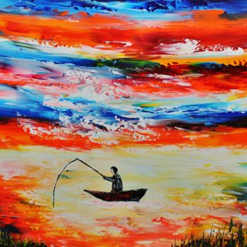 Картина под названием "Boat sea." - Artstage, Подлинное произведение искусства, Акрил