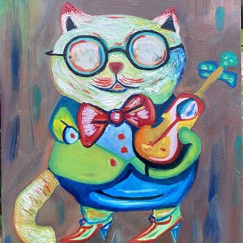 Painting titled "Little Cat in Boots" by Perfectstrokes, Original Artwork, Oil