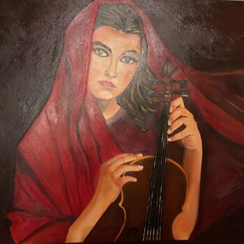 The lady with red scarf and violin