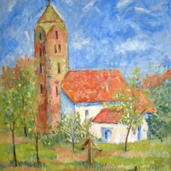 Painting titled "Church  from Strei" by Perianu Corina-Preda, Original Artwork, Oil