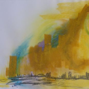 Pintura intitulada "mirage-a-l-horizon" por Christian Battini, Obras de arte originais, Pastel