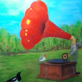 Peinture intitulée "Le Gramophone" par Christian Battini, Œuvre d'art originale, Pastel