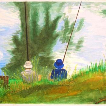 Peinture intitulée "Deux pêcheurs" par René Perny, Œuvre d'art originale, Huile
