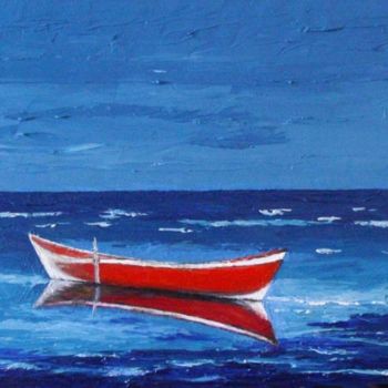 Ζωγραφική με τίτλο "Le bateau rouge" από René Perny, Αυθεντικά έργα τέχνης, Λάδι