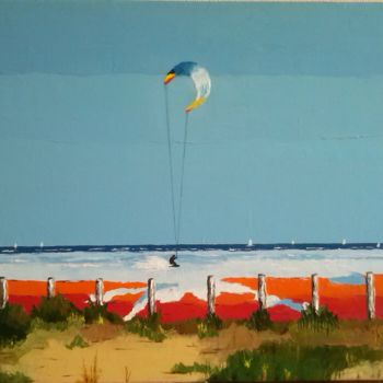 Painting titled "KiteSurf à Port St…" by René Perny, Original Artwork, Oil
