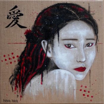 Painting titled "Japanese Woman 01" by Perrine Poirier, Original Artwork, Acrylic