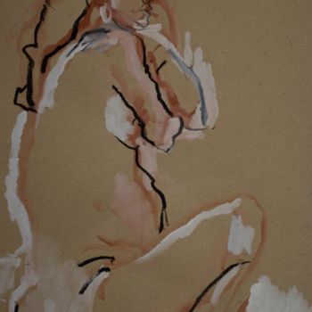 Dessin intitulée "Nu au fusain de côté" par Isabelle Perronneau (IPerronneau), Œuvre d'art originale, Fusain
