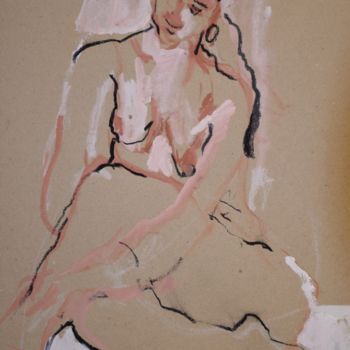 Drawing titled "Nu assis de face" by Isabelle Perronneau (IPerronneau), Original Artwork, Charcoal