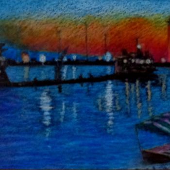 Картина под названием "Закат в порту" - Юрий Персов, Подлинное произведение искусства, Пастель