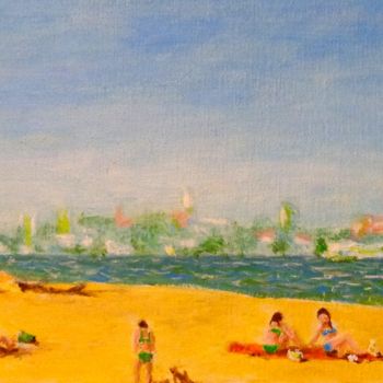 Schilderij getiteld "Пляж на Волге" door Iurii Persov, Origineel Kunstwerk, Acryl