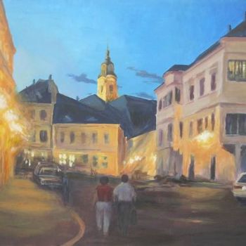 Painting titled "City Evening" by Peter Perun, Original Artwork