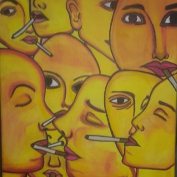 Pintura intitulada "Fumadora Compulsiva" por Pessoa, Obras de arte originais, Acrílico