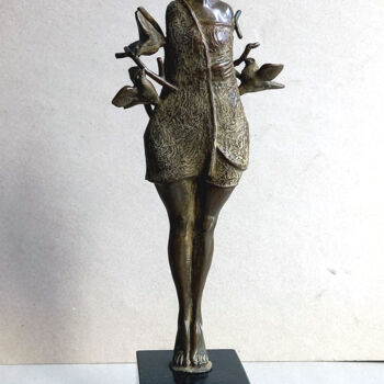 Sculpture titled "Woman with birds" by Petar Iliev, Original Artwork, Bronze