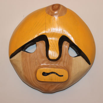 Sculpture intitulée "Warrior Mask" par Peter Lattey, Œuvre d'art originale, Bois