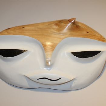 Sculpture titled "White Query Face" by Peter Lattey, Original Artwork, Wood