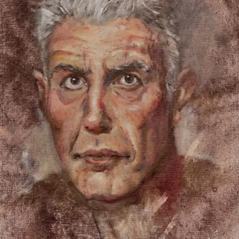 Painting titled "Anthony Bourdain Po…" by Peter Babakitis, Original Artwork, Oil