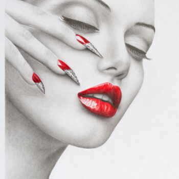 Drawing titled "Red Lips" by Peter Bahurinský, Original Artwork, Pencil