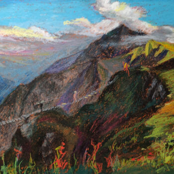 Schilderij getiteld "Southern Mountains" door Peter Bespalenok, Origineel Kunstwerk, Pastel