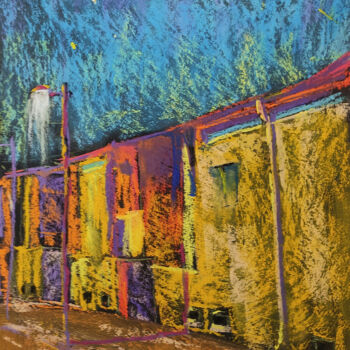 Schilderij getiteld "Evening street" door Peter Bespalenok, Origineel Kunstwerk, Pastel