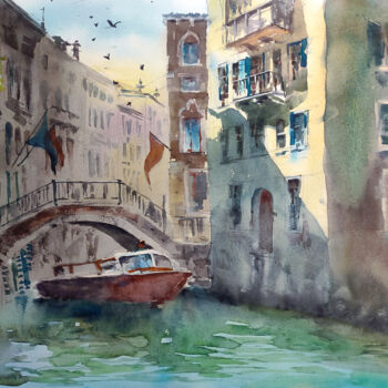 Painting titled "Venise" by Peter Bespalenok, Original Artwork, Watercolor