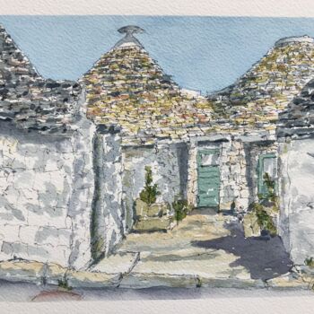 Malerei mit dem Titel "Trulli houses" von Peter Blake, Original-Kunstwerk, Aquarell