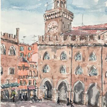 Peinture intitulée "Piazza Maggiore, Bo…" par Peter Blake, Œuvre d'art originale, Aquarelle