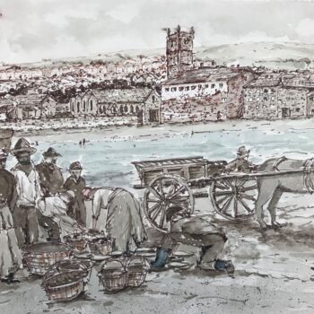 Painting titled "Sorting the catch" by Peter Blake, Original Artwork, Watercolor