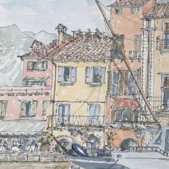 Pintura titulada "Malcesine harbour" por Peter Blake, Obra de arte original, Acuarela