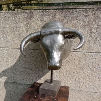 Sculpture titled "Bull" by Peter Bly, Original Artwork, Metals
