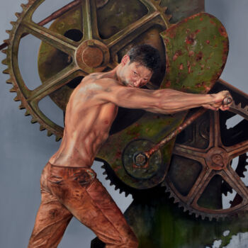 Peinture intitulée "Hard work" par Peter Duhaj, Œuvre d'art originale, Huile Monté sur Châssis en bois