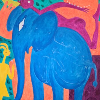Schilderij getiteld "This Blue Rabbit is…" door Peter Dzogaba, Origineel Kunstwerk, Acryl