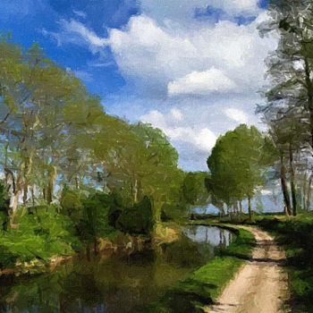 Schilderij getiteld "Canal de L'Ourcq, P…" door Peter Ford, Origineel Kunstwerk, Olie