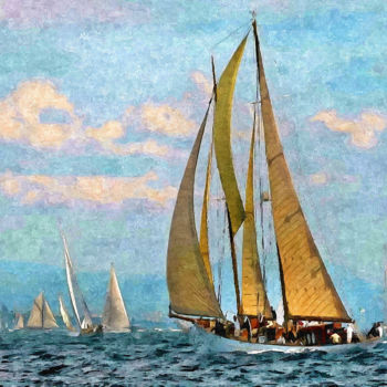 Schilderij getiteld "Golf de Saint-Trope…" door Peter Ford, Origineel Kunstwerk, Olie