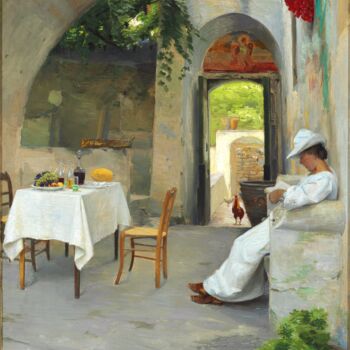 Painting titled "avant le déjeuner" by Peter Ilsted, Original Artwork, Oil