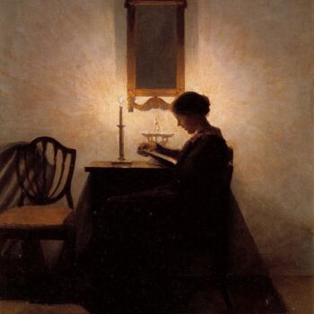 Painting titled "Femme lisant" by Peter Ilsted, Original Artwork, Oil