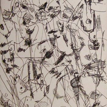 Dessin intitulée "Gathering" par Peter Jalesh, Œuvre d'art originale, Encre