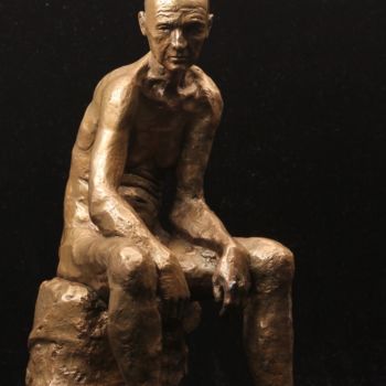 Sculpture titled "Old Man Sitting" by Peter King, Original Artwork, Bronze