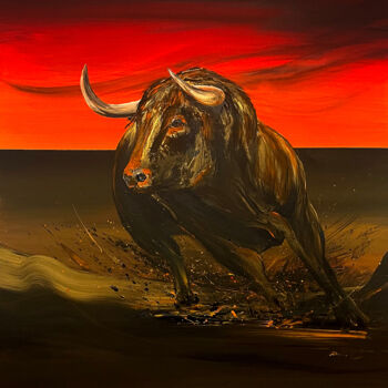Peinture intitulée "Golden bull" par Peter Majkut, Œuvre d'art originale, Acrylique
