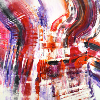 Pittura intitolato "Red Energy Waves XL…" da Peter Nottrott, Opera d'arte originale, Acrilico