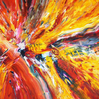 Pintura intitulada "Yellow Red Abstract…" por Peter Nottrott, Obras de arte originais, Acrílico
