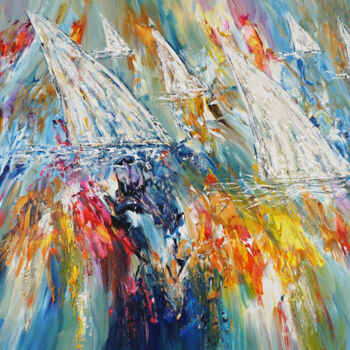 Schilderij getiteld "Stormy Sailing Rega…" door Peter Nottrott, Origineel Kunstwerk, Acryl