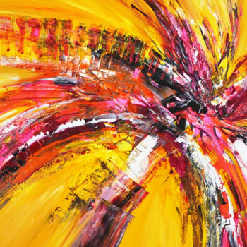 Pintura intitulada "Yellow Red Abstract…" por Peter Nottrott, Obras de arte originais, Acrílico