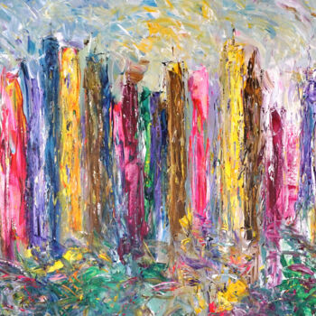 Painting titled "City Skyline XXL 1" by Peter Nottrott, Original Artwork, Acrylic