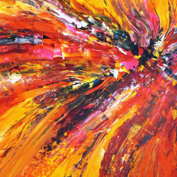 Malerei mit dem Titel "Yellow Red Abstract…" von Peter Nottrott, Original-Kunstwerk, Acryl