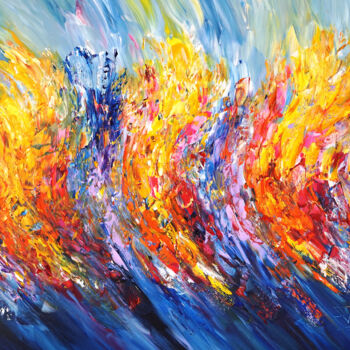 Painting titled "Blue Symphony Flame…" by Peter Nottrott, Original Artwork, Acrylic