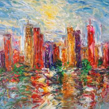 Painting titled "City Skyline XL 3" by Peter Nottrott, Original Artwork, Acrylic