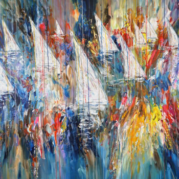 Schilderij getiteld "Stormy Sailing Rega…" door Peter Nottrott, Origineel Kunstwerk, Acryl
