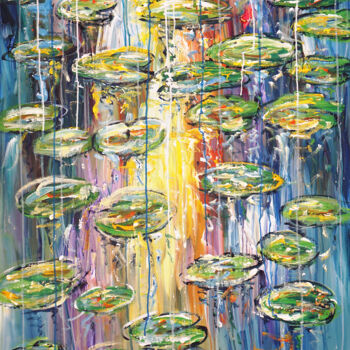 Painting titled "Water Lilies L 3" by Peter Nottrott, Original Artwork, Acrylic
